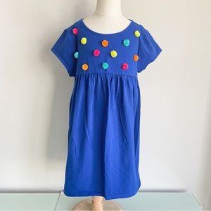 Lands End Girls Blue with Multi Colored Pom Poms-Size Medium